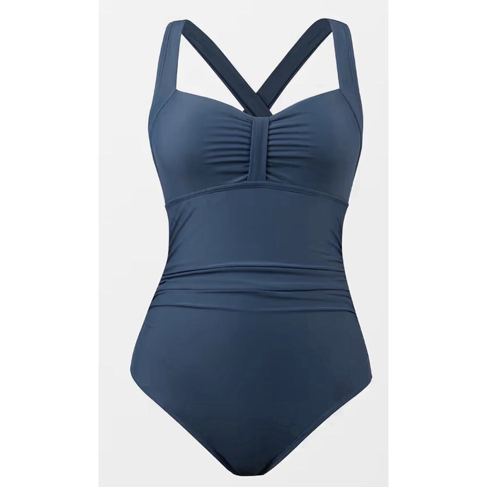 Cupshe Large Shirred Cross-Back One-Piece Swimsuit Tie Back Swimwear‎ Beachwear